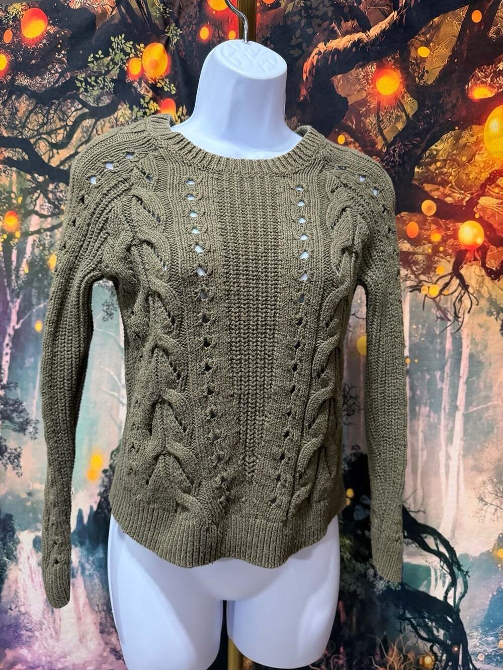 Lucky Brand Cable Knit Sweater Olive Green